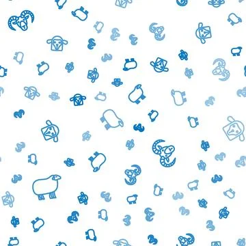 Set line Sheep, Head of goat or ram and head on seamless pattern. Vector Illustrazione stock