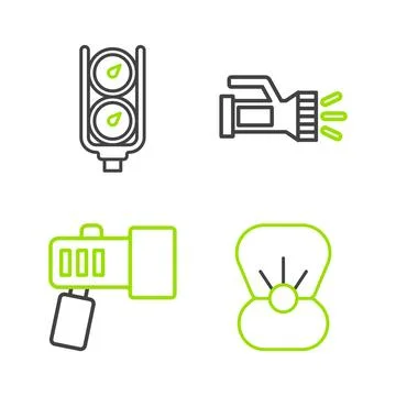 Set line Shell with pearl, Flashlight,  and Gauge scale icon. Vector Stock Illustration