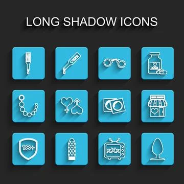 Set line Shield with 18 plus, Dildo vibrator, Spanking paddle, Sex tv old Ilustración de archivo