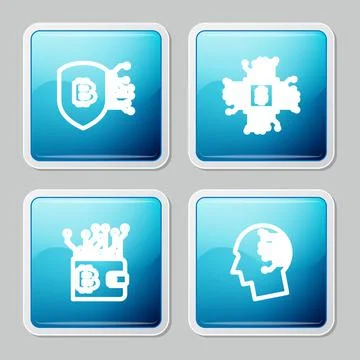Set line Shield with bitcoin, Processor chip dollar, Cryptocurrency wallet and Stockillustratie