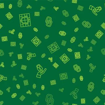 Set line Shield with brick wall, Lock in hand and Chain link on seamless pattern イラスト素材