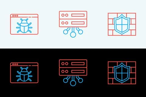 Set line Shield with brick wall, System bug and Server, Data, Web Hosting i.. Stock-Illustration