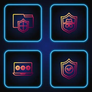 Set line Shield with check mark, Laptop password, Document folder protection and 스톡 일러스트