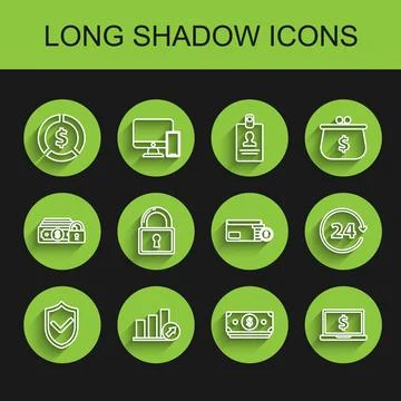Set line Shield with check mark, schedule, chart, diagram, infographic, pie.. イラスト素材
