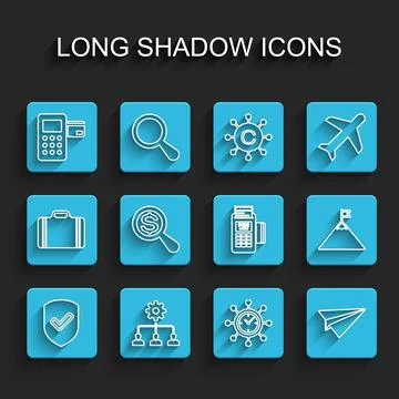 Set line Shield with check mark, Lead management, Pos terminal, Clock and g.. Stock Illustration