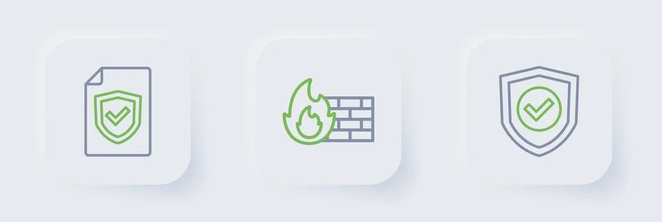 Set line Shield with check mark, Firewall, security wall and Contract shiel.. Stock Illustration