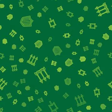 Set line Shield, Crossed arrows and Medieval flag on seamless pattern. Vector Stock Illustration