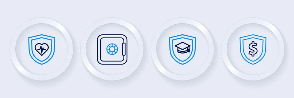 Set line Shield with dollar, Graduation cap shield, Safe and Life insurance.. 스톡 일러스트