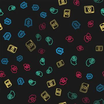 Set line Shield with dollar, Human head lock, Secure your site HTTPS, SSL and Stock Illustration