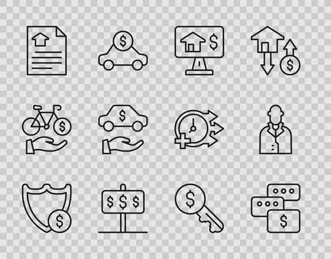 Set line Shield with dollar, Price negotiation, Online real estate, House Stock Illustration