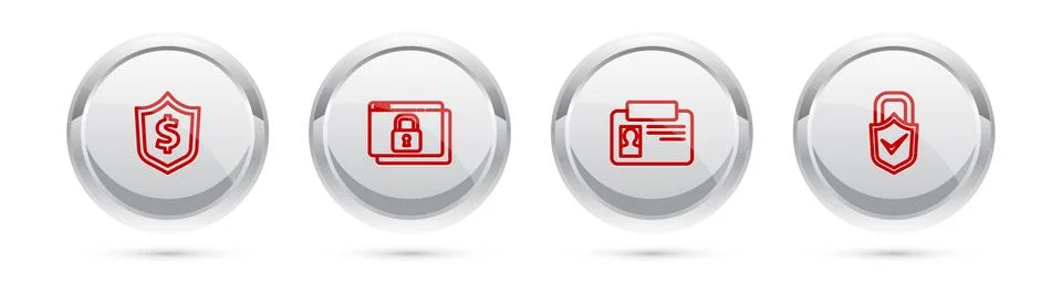 Set line Shield with dollar, Secure your site HTTPS, SSL, Identification badge Illustration