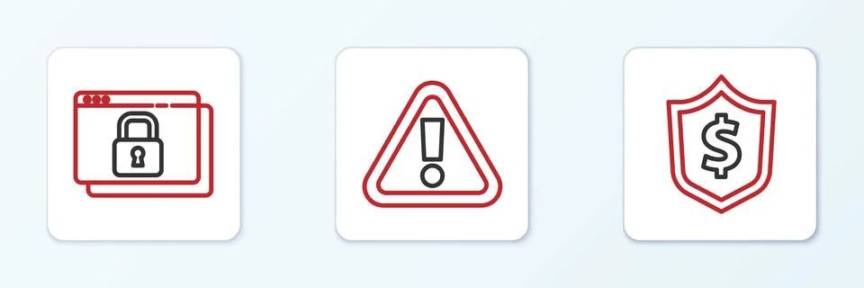 Set line Shield with dollar Secure your site HTTPS SSL and Exclamation mark i Illustration