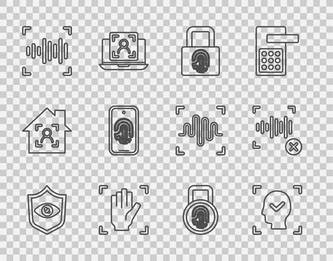 Set line Shield eye scan, Face recognition, Fingerprint with lock, Palm, Voice Illustration