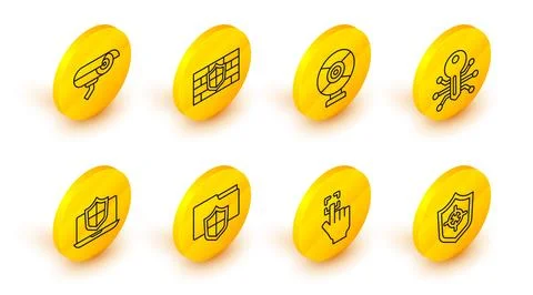 Set line Shield, Fingerprint, Document folder protection, Laptop protected .. Stock Illustration