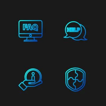 Set line Shield, Information, Computer monitor and FAQ and Speech bubble wi.. イラスト素材