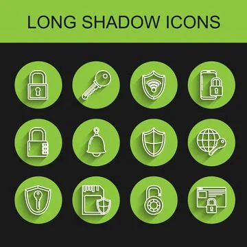 Set line Shield with key, SD card and shield, Lock, Safe combination lock wheel Stockillustratie