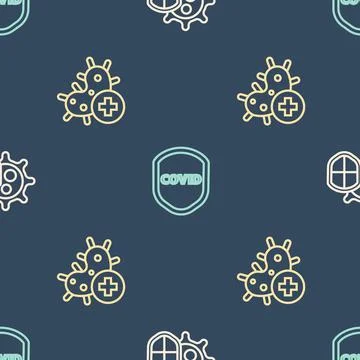 Set line Shield protecting from virus, Positive and on seamless pattern. Vector Stock Illustration