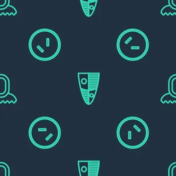 Set line Shield, Round wooden shield and Medieval hood on seamless pattern Stock Illustration