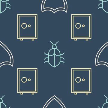Set line Shield, Safe and System bug concept on seamless pattern. Vector 스톡 일러스트