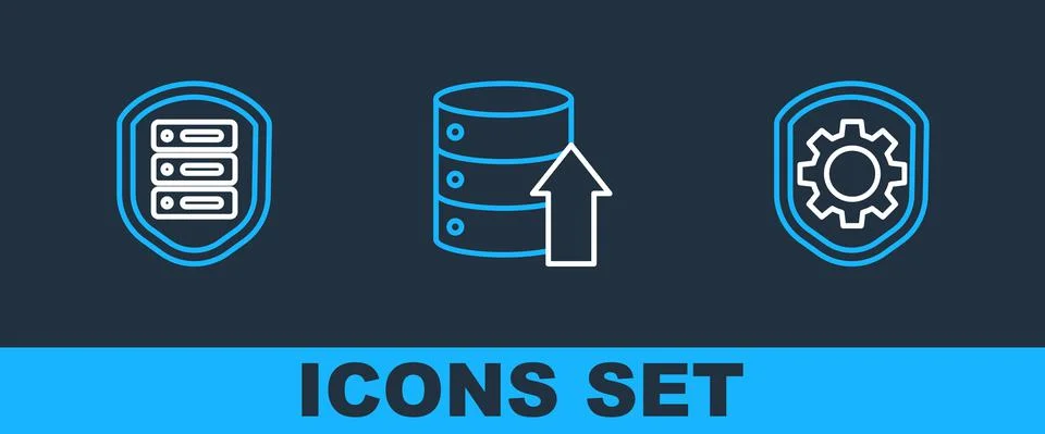 Set line Shield with settings gear, Server shield and Server, Data, Web Hosting Stock Illustration