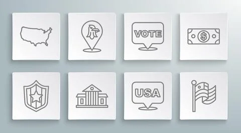 Set line Shield with stars, Eagle, White House, USA Independence day, American イラスト素材