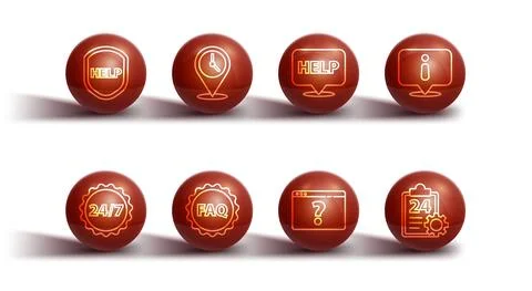 Set line Shield with text Help, Clock 24 hours, Information, Browser question Stock Illustration