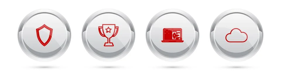 Set line Shield, Trophy cup, Medical clinical record and Cloud. Silver circle Stock Illustration
