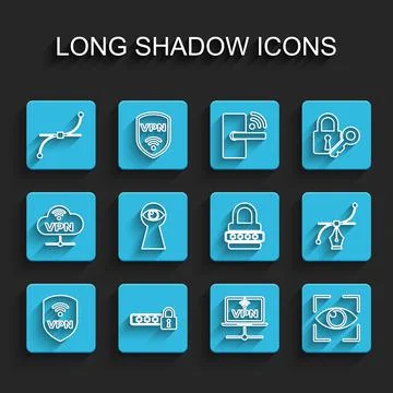 Set line Shield with VPN wireless, Password protection, Bezier curve, Computer Ilustración de archivo