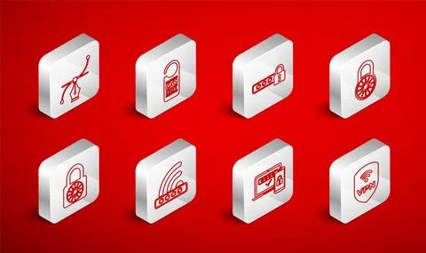 Set line Shield with VPN wireless, Please do not disturb, Password protection Stock Illustration