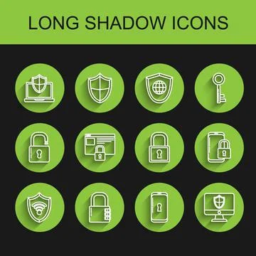 Set line Shield with WiFi wireless internet network, Safe combination lock Stockillustratie