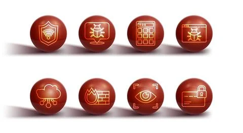 Set line Shield with WiFi wireless, Internet of things, System bug, Eye sca.. 스톡 일러스트