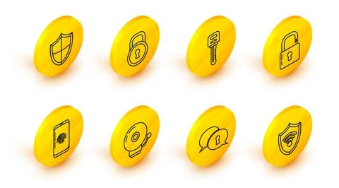 Set line Shield with WiFi wireless internet network, Protection of personal.. Stock Illustration