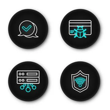 Set line Shield with WiFi wireless, Server, Data, Web Hosting, System bug c.. 库存插图