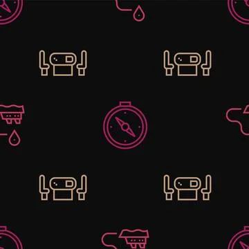 Set line Ship line path, Poker table and Compass on seamless pattern. Vector Stock Illustration