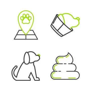 Set line Shit, Dog, Veterinary clinic symbol and Map pointer with veterinar.. Stock Illustration