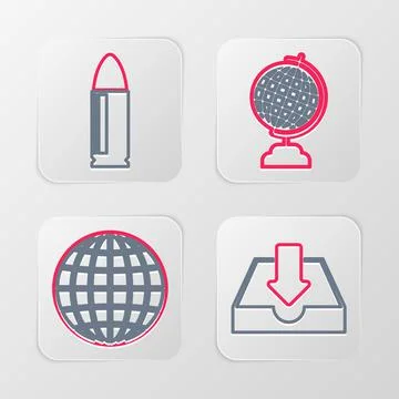 Set line Shit, Earth globe, Download inbox and Key icon. Vector 库存插图