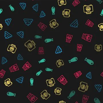 Set line Shit, Fish skeleton, Pet first aid kit and Bag of food for pet on Illustrazione stock