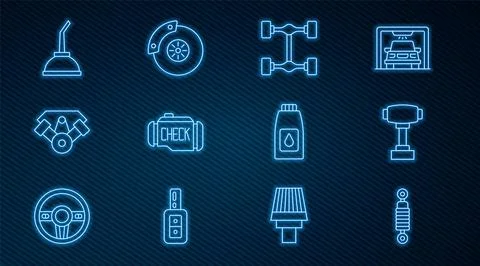 Set line Shock absorber, Gear shifter, Chassis car, Check engine, Power Stock Illustration