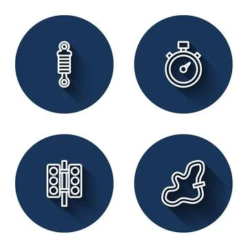 Set line Shock absorber, Stopwatch, Racing traffic light and track with long Stock Illustration