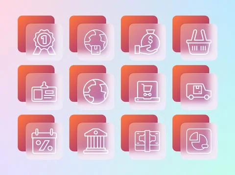 Set line Shopping basket, Bank building, cart on screen laptop, Stacks pape.. 스톡 일러스트