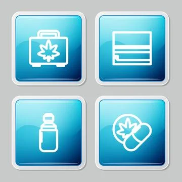 Set line Shopping box of marijuana, Rolling paper, Marijuana or cannabis oliv Stock Illustration