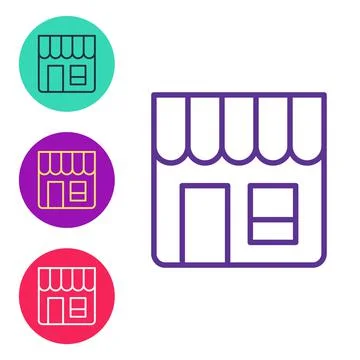Set line Shopping building or market store icon isolated on white background Ilustración de archivo