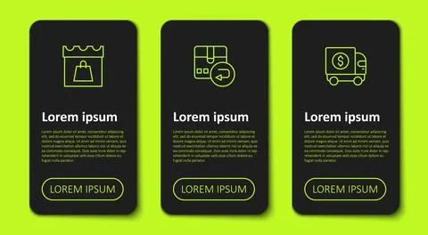 Set line Shopping day, Return cardboard box and Armored truck. Business イラスト素材