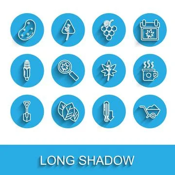 Set line Shovel Leaf or leaves Potato Meteorology thermometer Wheelbarrow wit Stock Illustration