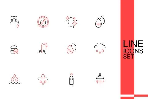 Set line Shower, Bottle of water, Water filter cartridge, drop, Cloud with .. Stock Illustration