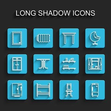 Set line Shower cabin, Bunk bed, Picture, Chair, Refrigerator, Round table Stock Illustration