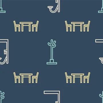 Set line Shower, Wooden table with chair and Coat stand on seamless pattern.. イラスト素材