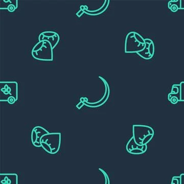 Set line Sickle, Seed and Flour truck on seamless pattern. Vector Stock Illustration