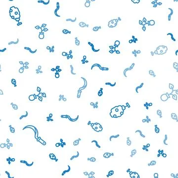 Set line Sickle, Tree with apple and Plant on seamless pattern. Vector Stock Illustration