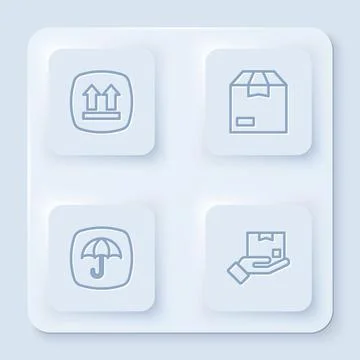 Set line This side up, Carton cardboard box, Delivery package with umbrella a Illustration
